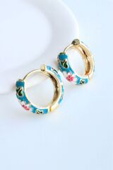 Mineli Renkli Çiçek Halka Tasarım Kararmaz Renk Atmaz Kadın Çelik Küpe