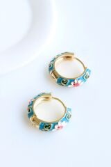 Mineli Renkli Çiçek Halka Tasarım Kararmaz Renk Atmaz Kadın Çelik Küpe