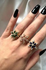 Premium İthal Seri Gold Kaplama Zirkon Taşlı Lotus Çiçeği Ayarlanabilir Tasarım Kadın Çelik Yüzük