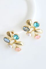 Asimetrik Zirkon Taşlı Dal Tasarım Kararmaz Renk Atmaz Kadın Çelik Küpe