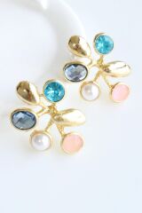 Asimetrik Zirkon Taşlı Dal Tasarım Kararmaz Renk Atmaz Kadın Çelik Küpe