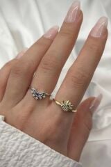 Yeni Sezon 2'li Kombinlenebilir Zirkon Taşlı Güneş Ay Ayarlanabilir Kadın Yüzük