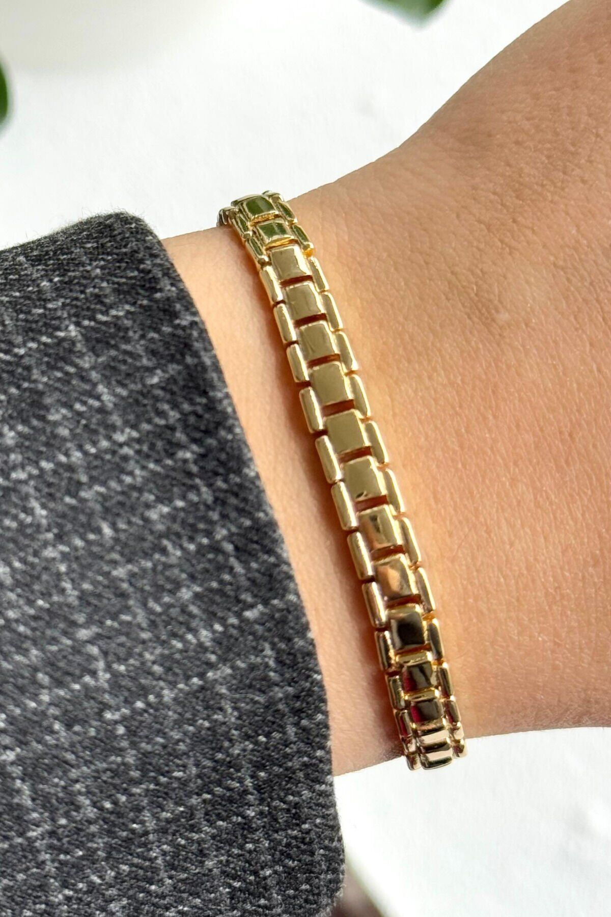 Özel Seri Vintage Zincir Tasarım Kadın Çelik Bileklik Kelepçe Altın