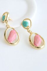 VIP Asimetrik Sallantılı Mineli Taşlı Tasarım Kararmaz Renk Atmaz Kadın Çelik Küpe