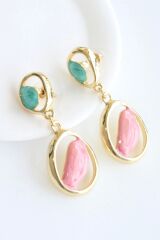 VIP Asimetrik Sallantılı Mineli Taşlı Tasarım Kararmaz Renk Atmaz Kadın Çelik Küpe