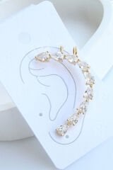 Dizi Damla Zirkon Taşlı Kıkırdaklı Earcuff Küpe Gold