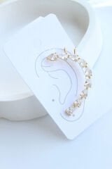 Dizi Damla Zirkon Taşlı Kıkırdaklı Earcuff Küpe Gold