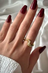 Özel Seri Cilalı Dalgalı Asimetrik  Model Bombe Tasarım Ayarlanabilir Kadın Çelik Yüzük