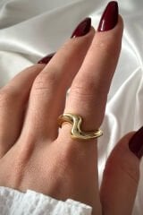 Özel Seri Cilalı Dalgalı Asimetrik  Model Bombe Tasarım Ayarlanabilir Kadın Çelik Yüzük