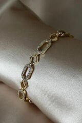 Gleam Link Bracelet Kuyumcu İşçiliği 14K Altın Kaplama Premium Seri Kadın Çelik Bileklik