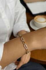 Gleam Link Bracelet Kuyumcu İşçiliği 14K Altın Kaplama Premium Seri Kadın Çelik Bileklik