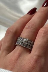 Exclusive Seri Ayarlanabilir Kararmaz Çapraz Trapez Zirkon Taşlı Kadın Çelik Yüzük