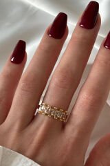 Yeni Sezon Baget Yarım Tur Çapraz Zirkon Taşlı Tasarım Ayarlanabilir Kadın Çelik Yüzük