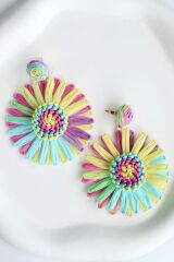 Yeni Sezon Hasır Çok Renkli Papatya Tasarım Sallantılı Yazlık Hafif Kadın Küpe