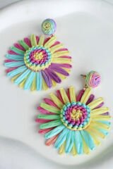 Yeni Sezon Hasır Çok Renkli Papatya Tasarım Sallantılı Yazlık Hafif Kadın Küpe