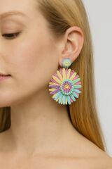 Yeni Sezon Hasır Çok Renkli Papatya Tasarım Sallantılı Yazlık Hafif Kadın Küpe