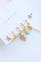 6 Lı İSTİRİDYE Tasarım Kararmaz Renk Atmaz Çoklu Kadın Çelik Küpe