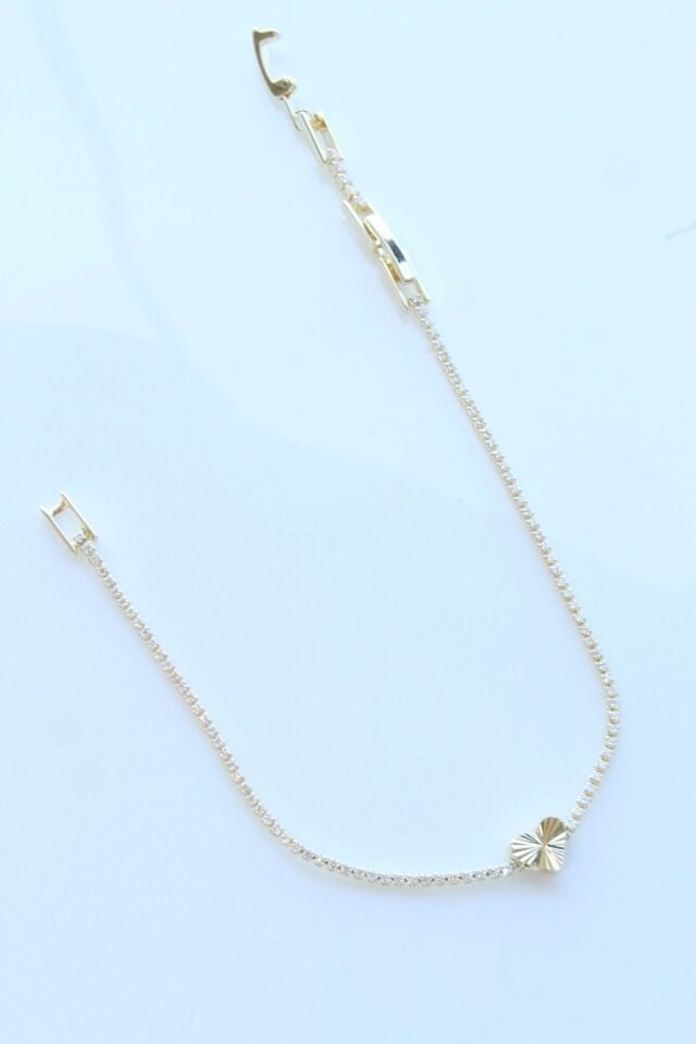 V.İ.P Seri Full Taşlı Su Yolu Kalp Model Renk Atmaz Kararmaz Garantili Kadın Çelik Bileklik Gold