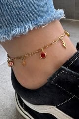 Renkli Zirkon Taşlı Şimşek Model Kadın Çelik Halhal