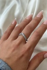 Yeni Sezon V Model Baget Zirkon Taşlı Ayarlanabilir Kadın Çelik Yüzük