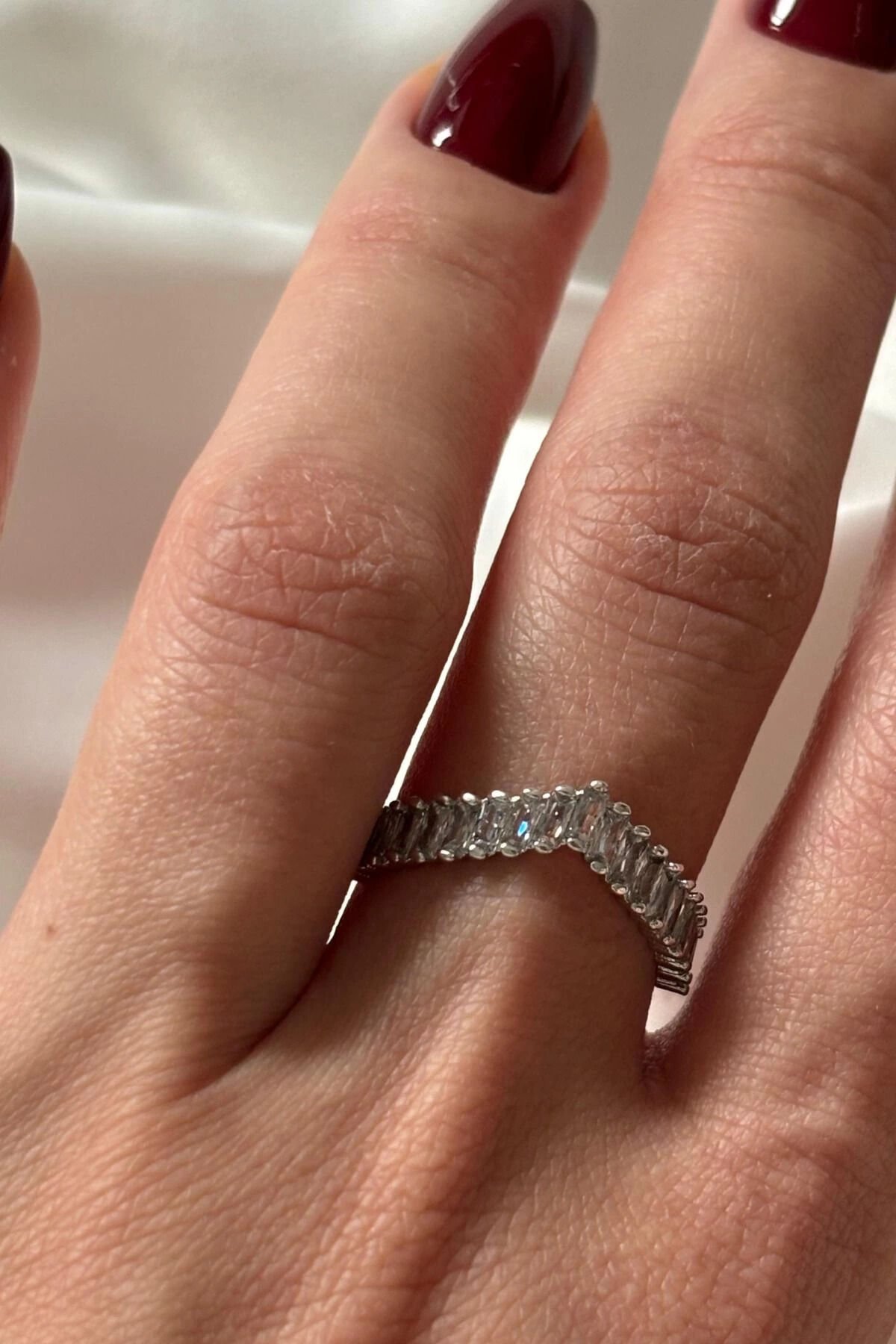 Yeni Sezon V Model Baget Zirkon Taşlı Ayarlanabilir Kadın Çelik Yüzük