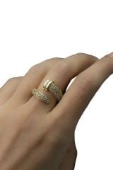 Özel Seri Çivi Model Zirkon Taşlı Ayarlanabilir Kadın Çelik Yüzük