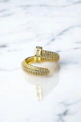 Özel Seri Çivi Model Zirkon Taşlı Ayarlanabilir Kadın Çelik Yüzük