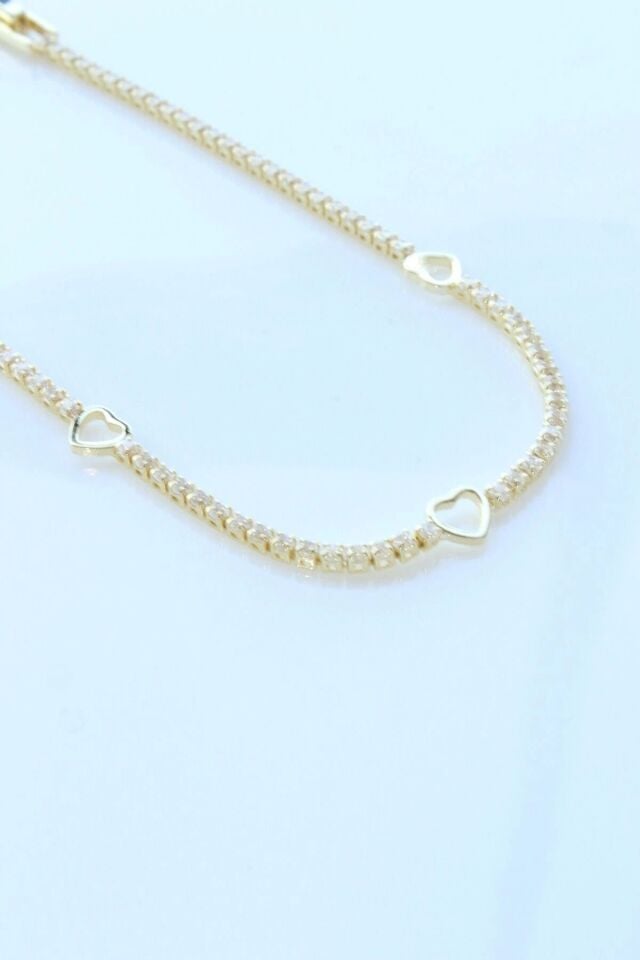 V.İ.P Seri Full Taşlı Su Yolu Çoklu İçi Boş Kalp Renk Atmaz Kararmaz Garantili Kadın Çelik Bileklik Gold