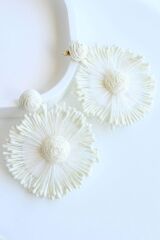 Yeni Sezon Büyük Beyaz Hasır Çiçek Tasarım Sallantılı Yazlık Hafif Kadın Küpe