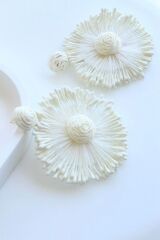 Yeni Sezon Büyük Beyaz Hasır Çiçek Tasarım Sallantılı Yazlık Hafif Kadın Küpe