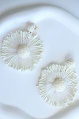 Yeni Sezon Büyük Beyaz Hasır Çiçek Tasarım Sallantılı Yazlık Hafif Kadın Küpe