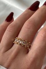 Yeni Sezon Baget Yarım Tur Çapraz Zirkon Taşlı Tasarım Ayarlanabilir Kadın Çelik Yüzük