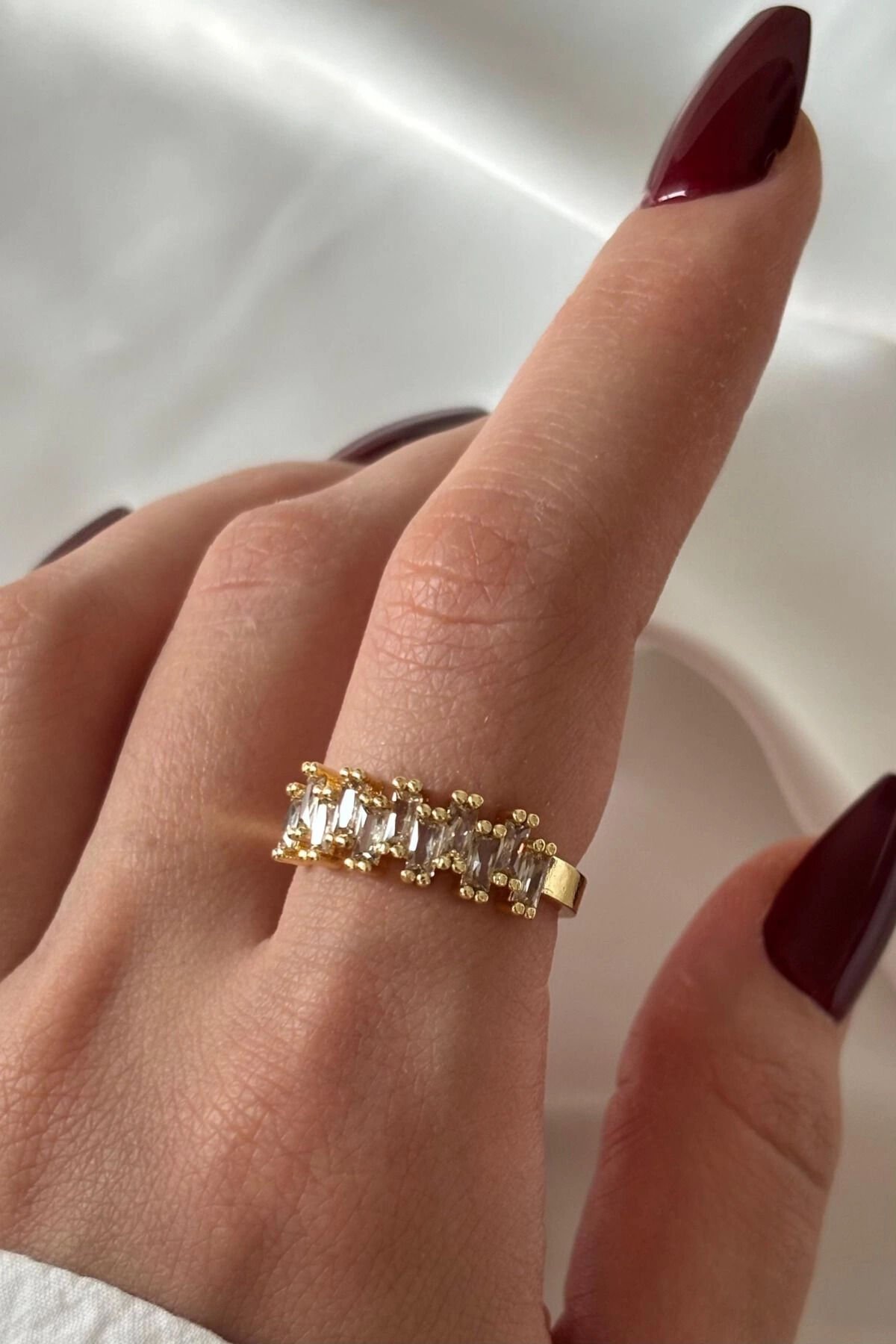 Yeni Sezon Baget Yarım Tur Çapraz Zirkon Taşlı Tasarım Ayarlanabilir Kadın Çelik Yüzük