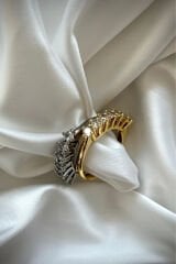 Yeni Sezon 7 Taş Sıra Zirkon Taşlı Tasarım Model Ayarlanabilir Kadın Çelik Yüzük