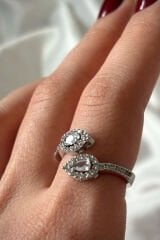 Premium Seri Bead Model Zirkon Taşlı Damla Tasarım Üstten Ayarlanabilir Kadın Çelik Yüzük