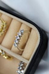 Klasik Mini Zirkon Taşlı 5 Taş Ayarlanabilir Kadın Yüzük