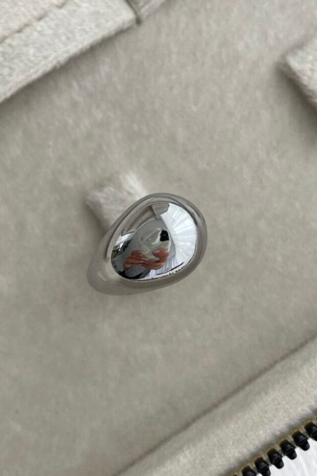 Premium Seri Cilalı Droplet Tasarım Kadın Çelik Yüzük Gümüş