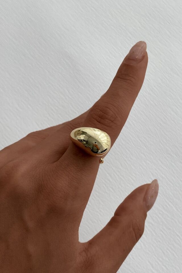 Premium Seri Cilalı Droplet Tasarım Kadın Çelik Yüzük Gold