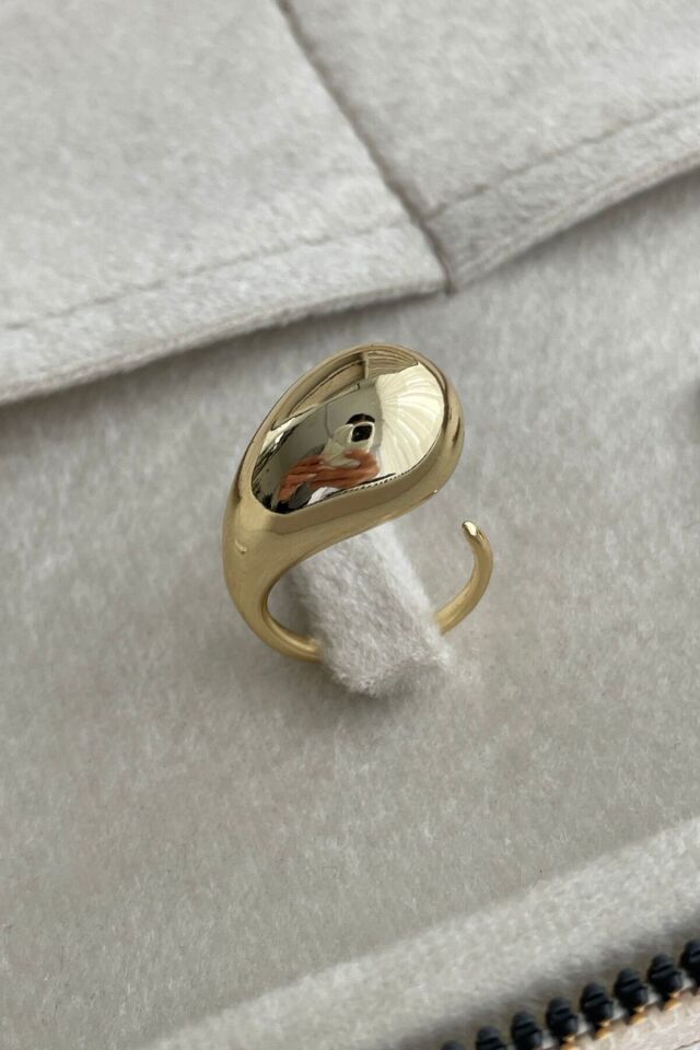 Premium Seri Cilalı Droplet Tasarım Kadın Çelik Yüzük Gold