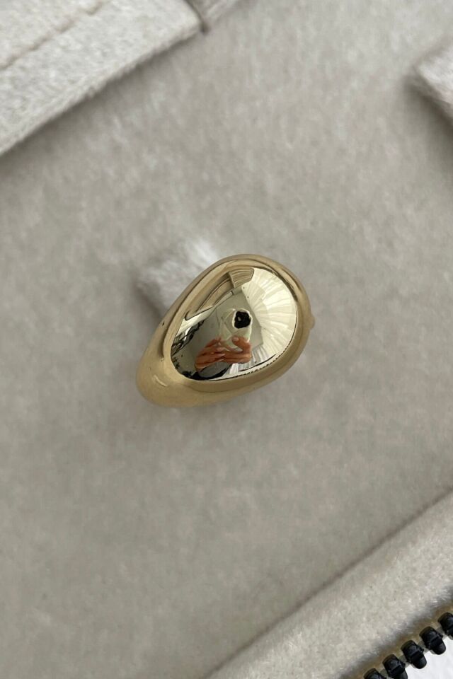 Premium Seri Cilalı Droplet Tasarım Kadın Çelik Yüzük Gold