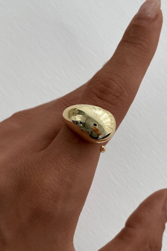 Premium Seri Cilalı Droplet Tasarım Kadın Çelik Yüzük Gold