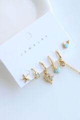 6 Lı İSTİRİDYE Tasarım Kararmaz Renk Atmaz Çoklu Kadın Çelik Küpe