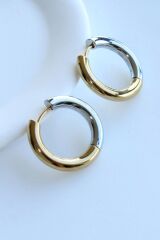 Premium Seri İki Renk Klasik Halka Tasarım Kararmaz Kadın Çelik Küpe