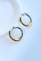 Premium Seri İki Renk Klasik Halka Tasarım Kararmaz Kadın Çelik Küpe