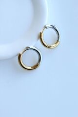 Premium Seri İki Renk Klasik Halka Tasarım Kararmaz Kadın Çelik Küpe