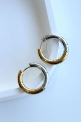 Premium Seri İki Renk Klasik Halka Tasarım Kararmaz Kadın Çelik Küpe