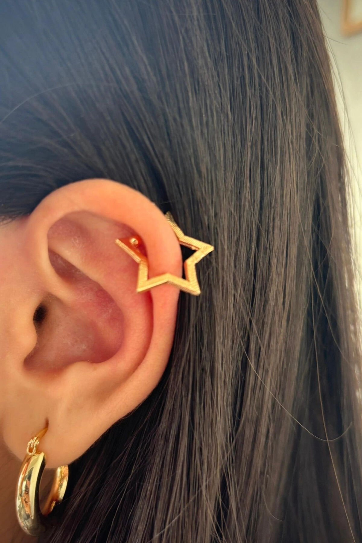 Yıldız Tasarım Sıkıştırmalı Earcuff Kıkırdak Küpe