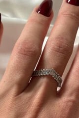 Yeni Sezon V Model Baget Zirkon Taşlı Ayarlanabilir Kadın Çelik Yüzük