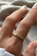 Sequence Yuvarlak Ve Dikdörtgen Taş Sıralı Dizilim Ayarlanabilir Kadın Yüzük