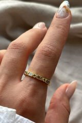 Sequence Yuvarlak Ve Dikdörtgen Taş Sıralı Dizilim Ayarlanabilir Kadın Yüzük